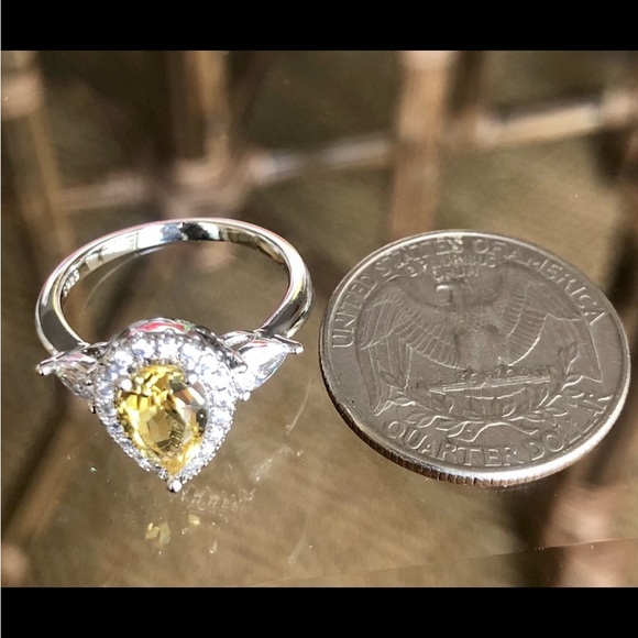 .925 Sterling Silver 2 ct Pear Cut Yellow Sapphire & White Sapphire Ring - Picture 7 of 11